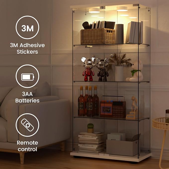 Display Cabinet with Light, Glass Door and Lock, 4-Shelf Fast Installation in - Image 5