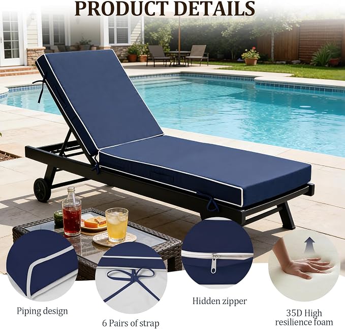 72x21x4in Lounge Cushions for Outdoor Furniture, Outdoor Lounge Chair Cushions - Image 4