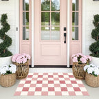 Pink White Checkered Rug - Image 9