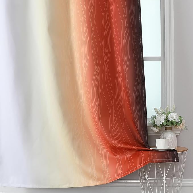 Burnt Orange and Greyish White Ombre Blackout Curtains 52Wx84L Inch Long | - Image 6