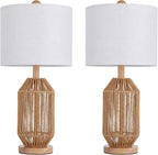 21" Boho Rattan Table Lamps Set of 2, Farmhouse Bedside Nightstand Lamps - Image 9