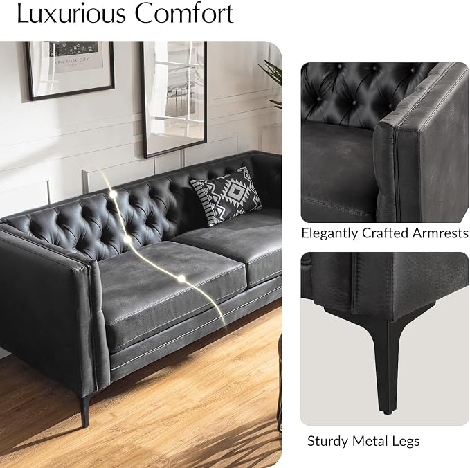 HULALA HOME 84" W Faux Leather Sofa Couch - Image 6