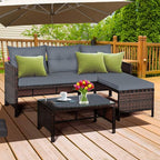 Tangkula Patio Corner Sofa Set 3 Piece, Outdoor Rattan Sofa Set, Includes - Image 2