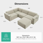 Novilla 109" Modular Sectional Sofa, No Assembly Cloud Sectional Couch - Image 2