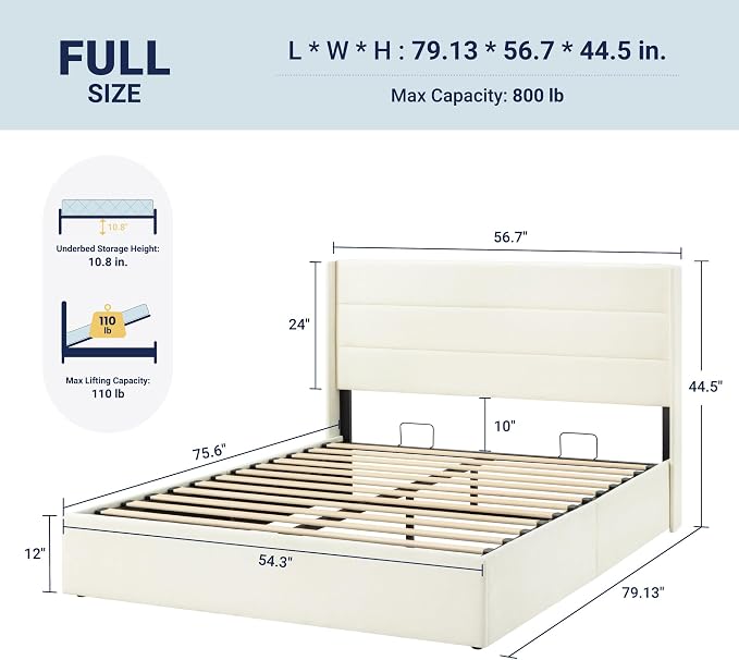 Allewie Full Size Lift Up Storage Bed, Chenille Fabric Upholstered, Modern - Image 2
