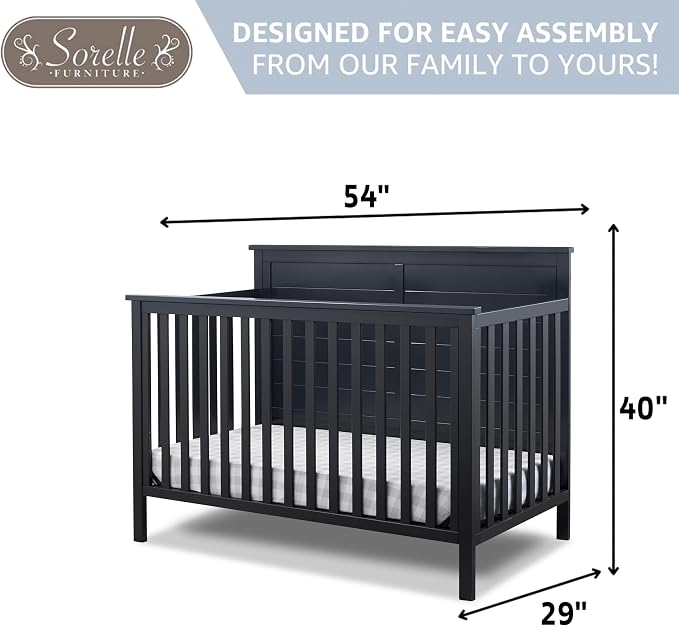 Sorelle Furniture Ashley Crib, Classic 4-in-1 Convertible Pannel Crib, Baby - Image 4