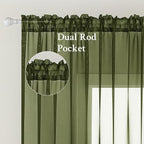 MIULEE Olive Green Sheer Curtains 54 X 96 Inches, 2 Panels | Solid Color - Image 2