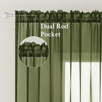 MIULEE Olive Green Sheer Curtains 54 X 45 Inches, 2 Panels | Solid Color - Image 2