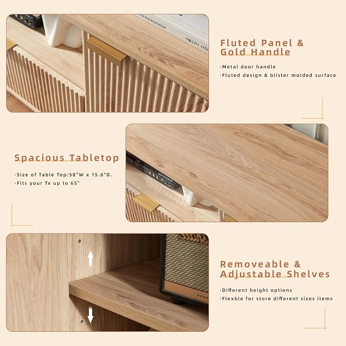 Okvnbjk Modern TV Stand for 65 Inch TV, TV Consoles for Living Room, Media - Image 3