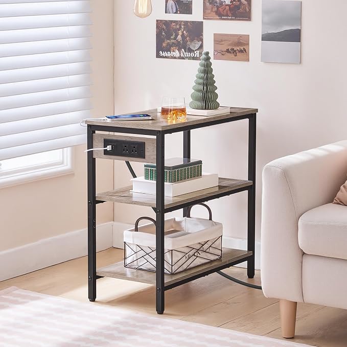 HOOBRO End Table with Charging Station, Simple Rustic Side Table with 3-Tier - Image 2