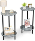 Round Side Table Set of 2, 2-Tier Modern Accent Table, Small Bedside Table by BITYODD-HOME