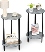 Round Side Table Set of 2, 2-Tier Modern Accent Table, Small Bedside Table by BITYODD-HOME