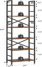 Homeiju 6 Tier Bookshelf, Industrial Bookcase - Image 3