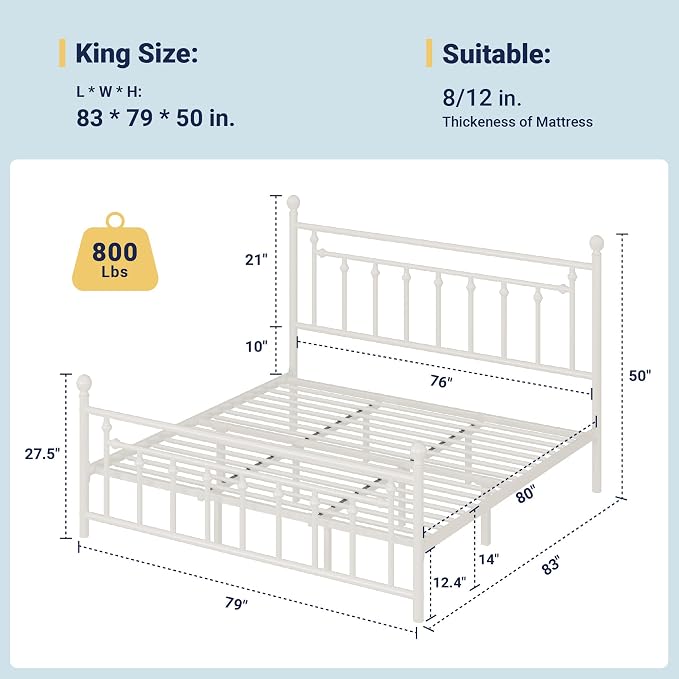 Allewie 14 Inch King Size Metal Platform Bed Frame - Image 2
