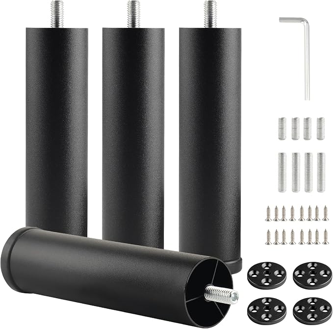 Metal Cylinder Legs for Furniture Set of 4 Pack Black 6 Inch Bed Support Legs by Unknown