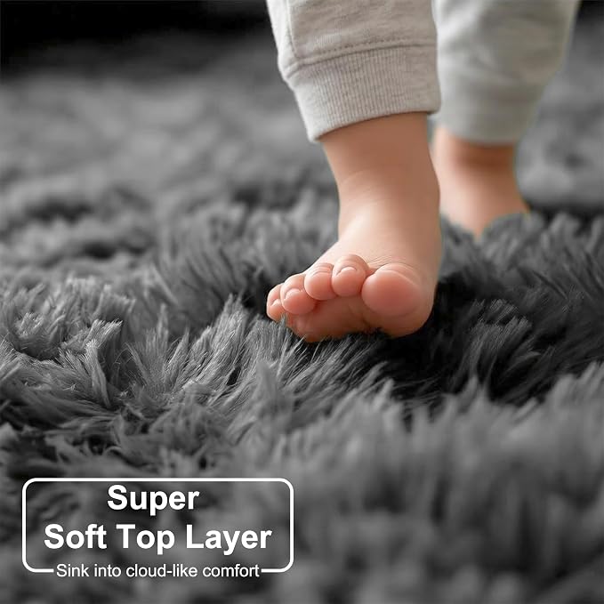 Amdrebio Grey Fluffy Fuzzy Area Rug 4x6 - Image 2