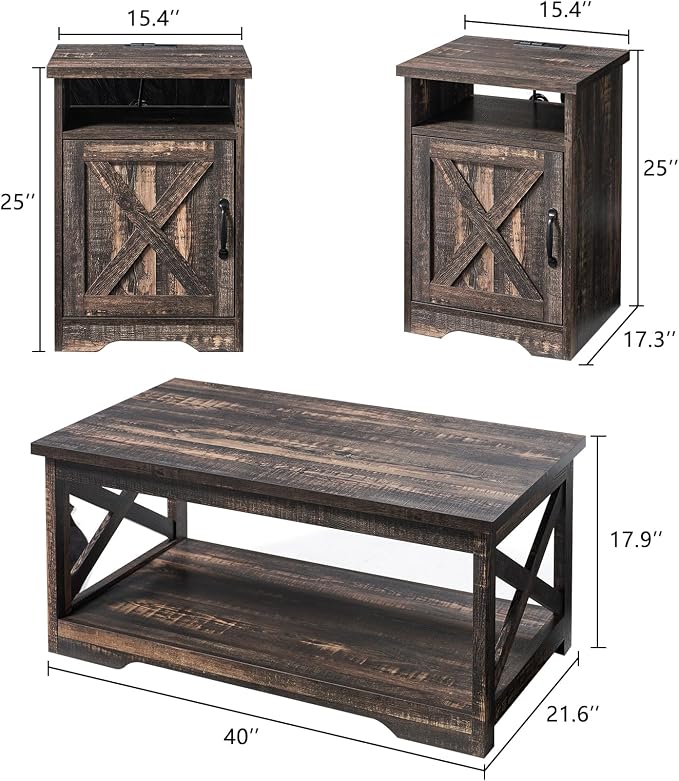 AMERLIFE 3-Piece Farmhouse Table Set Includes Coffee Table& Two End Tables - Image 2