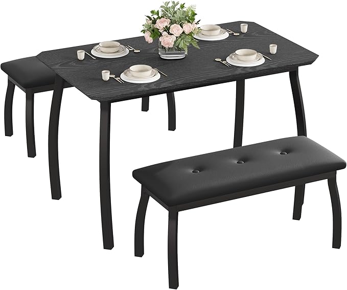 Dining Table for 4, 3-Piece Kitchen Table Set for 4 by IDEALHOUSE