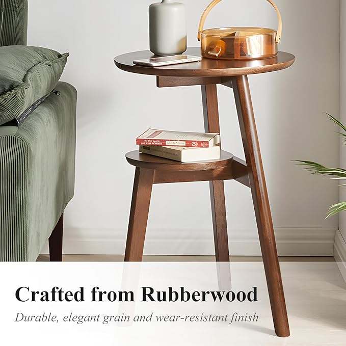 Side Table, 2-Tier Round End Tables Living Room, Mid Century Modern Side Table - Image 4
