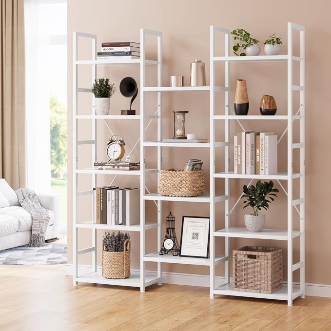 NUMENN Triple Column 5 Tier Bookshelf, Bookcase - Image 2