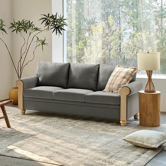EcoHarbor Living 3-Seater Couch, Stripe 81" Mid-Century Modern Upholstered Sofa by ECOHARBOR