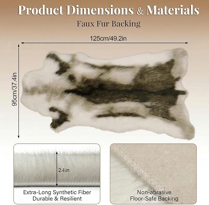 Reindeer Pattern Faux Fur Area Rug, 3.6'x3.0' Plush Machine Washable Runner - Image 2