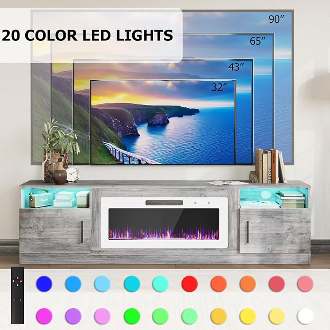 PRETZI Fireplace TV Stand with 36" Fireplace Up to 90" TVs, Remote Control - Image 3