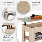 Lift Top Coffee Table with Lift Tabletop Hidden Compartment and Storage Shelf - Image 7