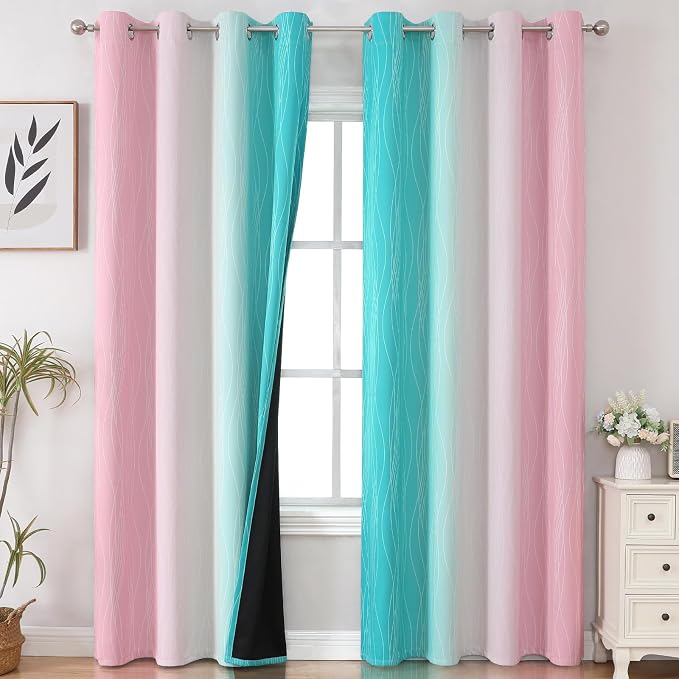 Pink and Teal Ombre Blackout Curtains - Image 2
