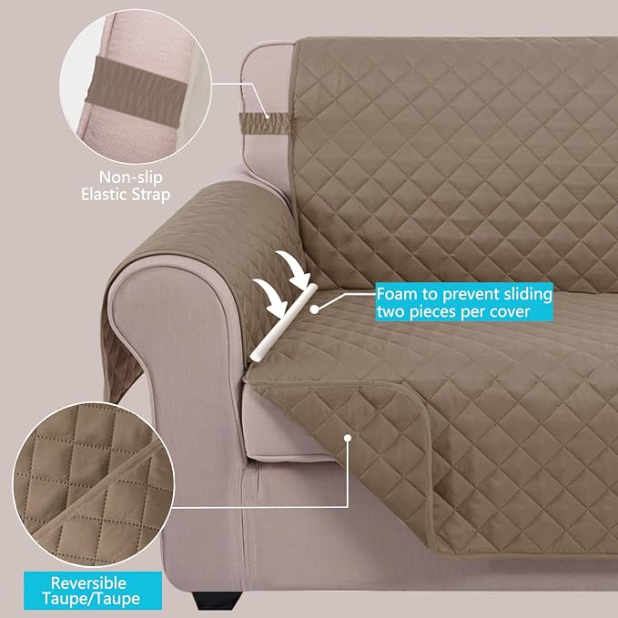 U-NICE HOME Reversible Recliner Chair Covers, Taupe | 28''Recliner Cover - Image 3