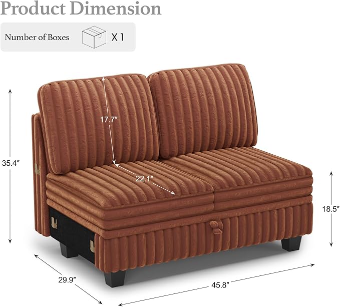 Belffin Corduroy Fabric Loveseat Module - Image 2
