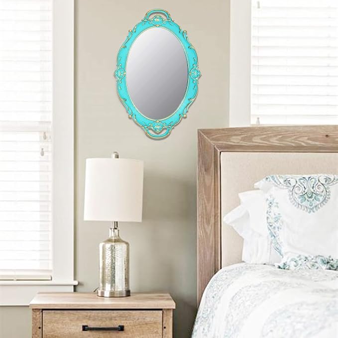 YCHMIR Vintage Small Mirror 14.5 x 10 Inch Oval Blue Wall Mirror - Image 3