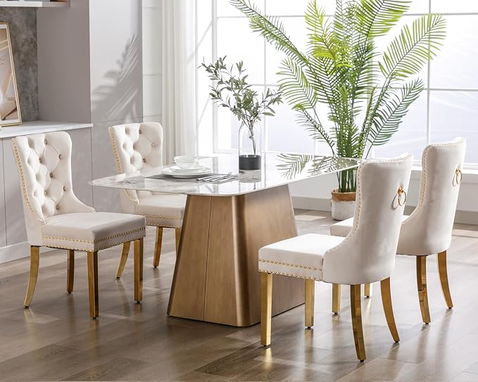 KCC Velvet Dining Chairs Set of 4, Upholstered High-end Tufted Dining Chair - Image 2