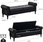 67" Storage Bench for Bedroom, End of King Size Benches - Image 2