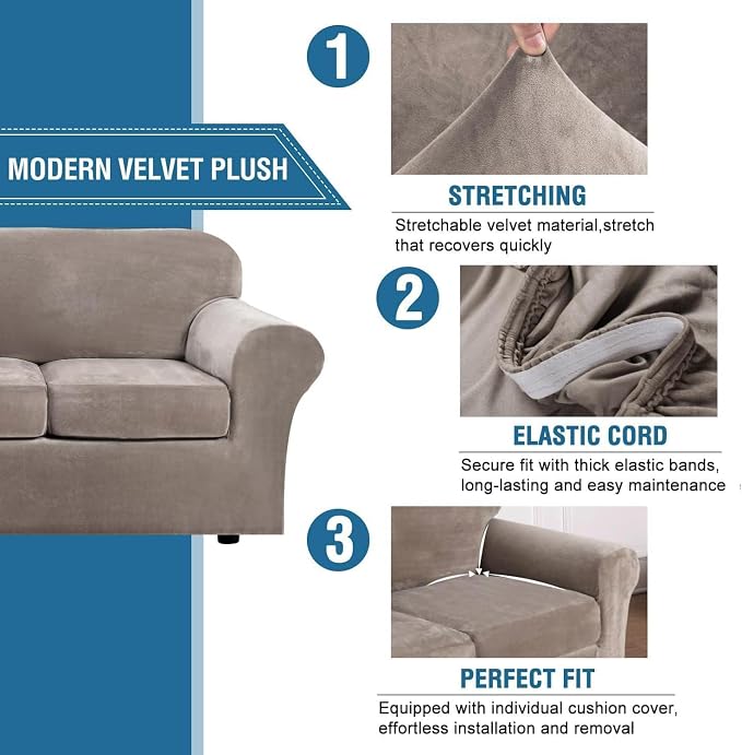 H.VERSAILTEX Modern Velvet Plush High Stretch Sofa Slipcover Furniture - Image 3