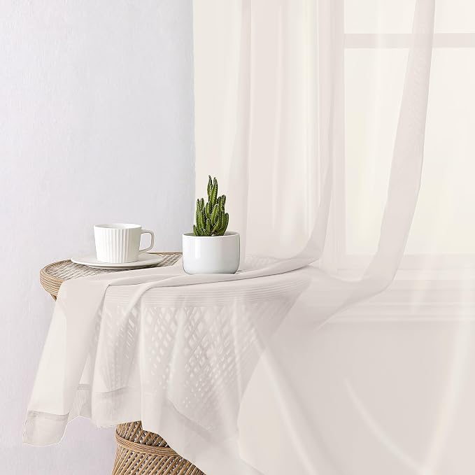 Ivory Sheer Curtains 78 Inches Long 2 Panels, Elegant Light Filtering Voile - Image 4