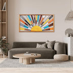 IARTTOP Large Boho Sun Wall Art Framed Wooden Art Wall Decor Rainbow Sun Rising - Image 5