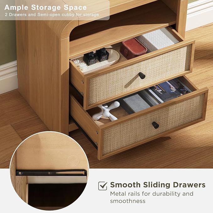 Oak&Sparrow Rattan Nightstand, 23.6'' Rattan End Table - Image 6