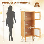 Giantex Bamboo Storage Cabinet, 3-Cube Bookcase, Freestanding Liquor Display - Image 2