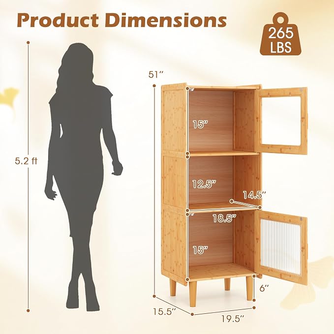 Giantex Bamboo Storage Cabinet, 3-Cube Bookcase, Freestanding Liquor Display - Image 2