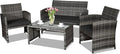 Goplus 4-Piece Rattan Patio Furniture Set, Outdoor Wicker Conversation Sofa by Goplus