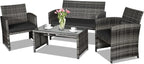 Goplus 4-Piece Rattan Patio Furniture Set, Outdoor Wicker Conversation Sofa by Goplus