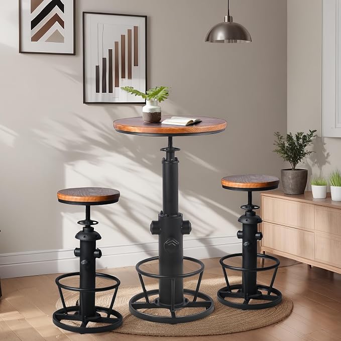 Rustic Industrial 3 Piece Bar Table Set by BOKKOLIK