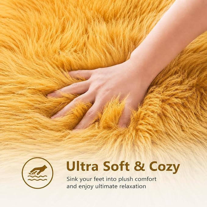EasyJoy Faux Sheepskin Rug, Fluffy Faux Fur Rug, Ultra Soft Shag Area Rug - Image 6