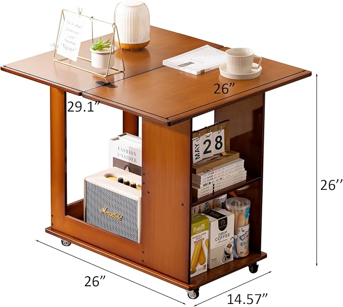 Folding Side Table with Storage Shelf, Space Saving Bamboo End Table with - Image 3