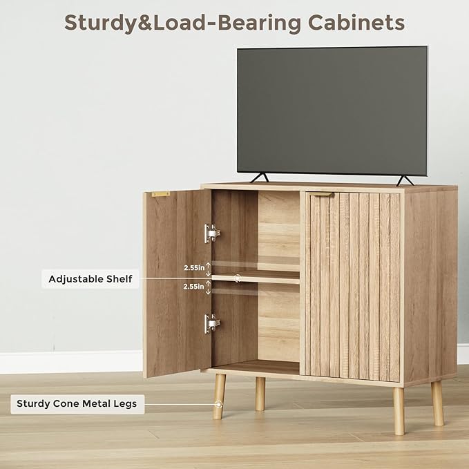 Vrullu Fluted Storage Cabinet, Free Standing Buffet, Wood Sideboard, Dining Room - Image 4