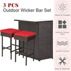 Tangkula Patio Bar Set, 3 Piece Outdoor Rattan Wicker Bar Set - Image 6