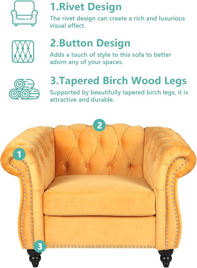 QHITTY 2 Piece Living Room Set, Sectional Chesterfield Sofa Chair Contemporary - Image 3