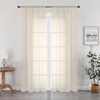 Cream Sheer Curtain 96 Inch Long 2 Panels Set, Light Filtering Clear Rod Pocket by OWENIE
