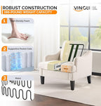 VINGLI Linen Fabric Accent Chair Beige, Modern Upholstered Armchair, Comfy Sofa - Image 5